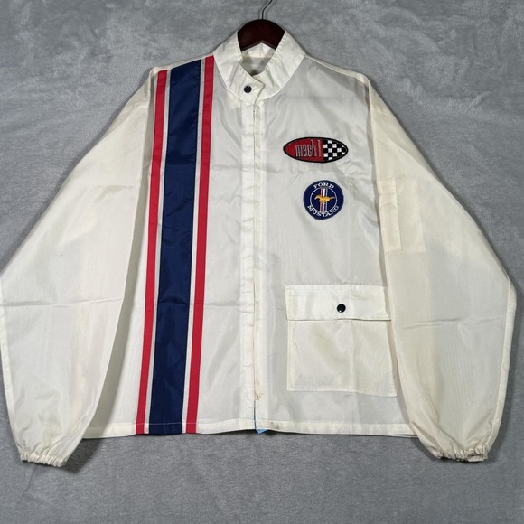 Atlas Textiles Other - Vintage Atlas Textiles Jacket Mens L White Ford Mustang Mach 1 Racing *FLAWS
